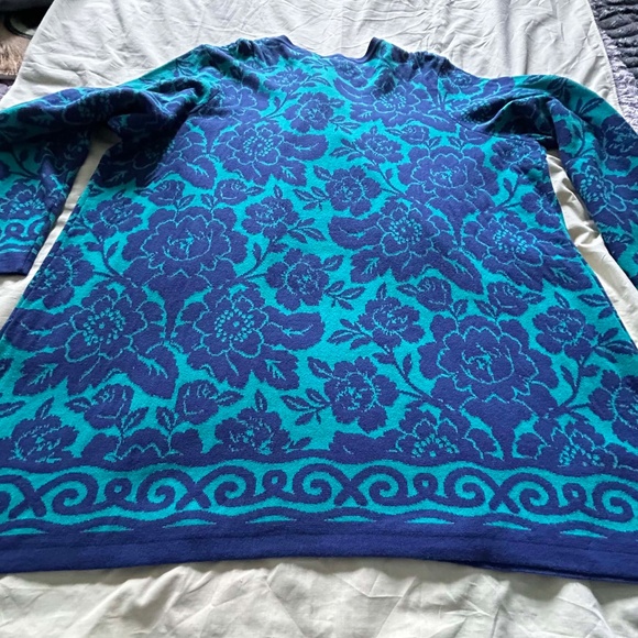 JACKET, BLANKET SWEATER, ROYAL BLUE/TEAL, SZ 3X, GRAPHIC FLORAL, COTTON RAYON - Picture 12 of 15